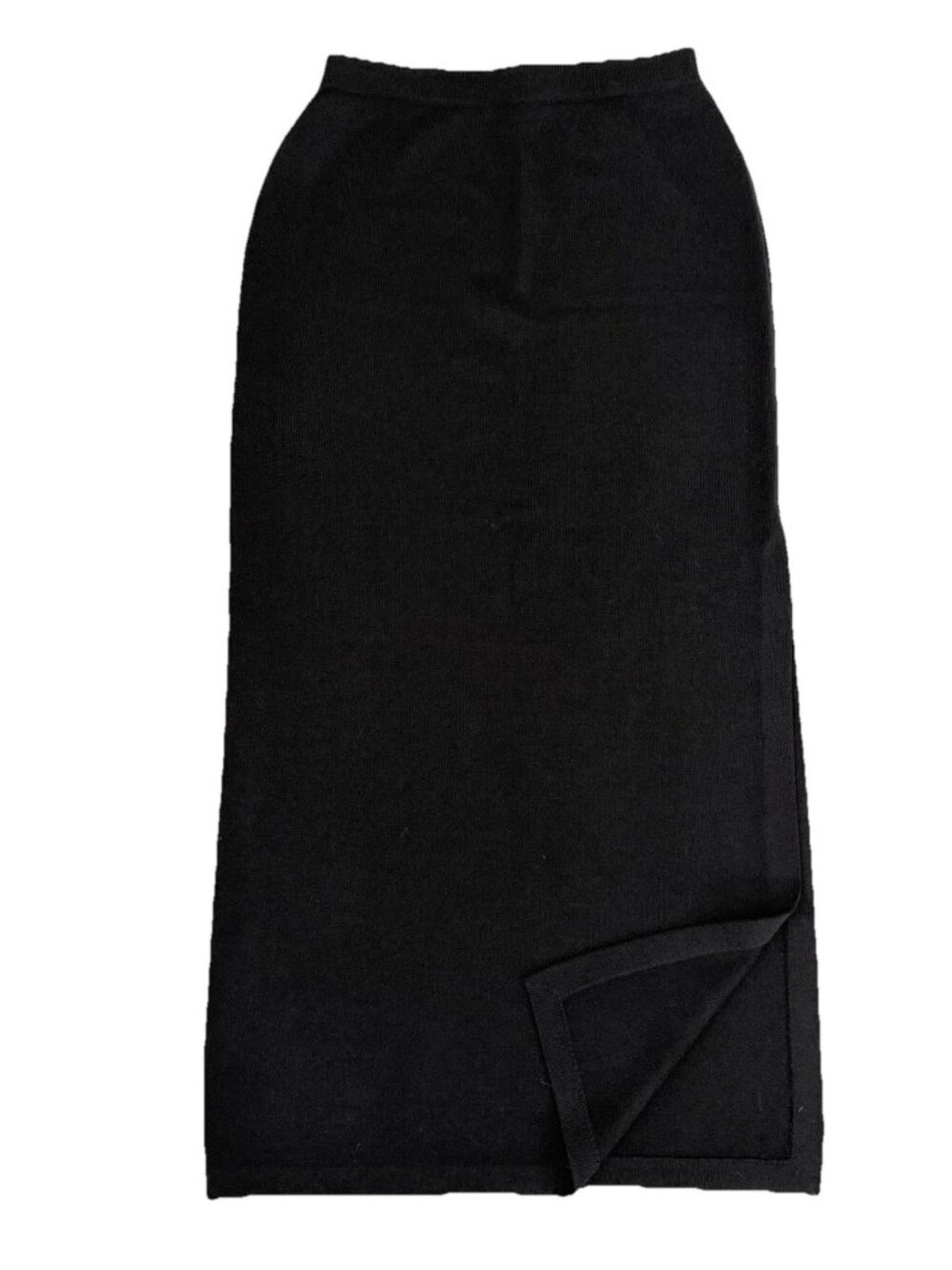 St. John Size 8 Knit Pencil Straight Skirt Black  Wool Blend Flat Waist Midi